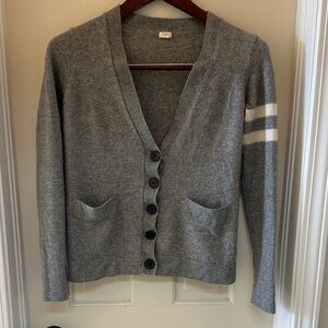J. Crew Gray Factory Varsity Cardigan with Stripe Detail